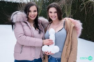 busty Czech girls outside in the freezing cold snow
